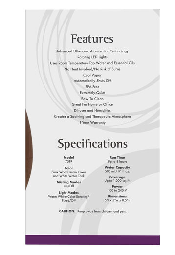 NOW FOODS ultra-quiet ultrasonic wood grain essential oil diffuser home office aromatherapy LED color changing