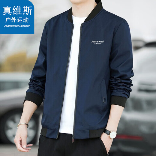 Jeanswest Outdoor Sports Wang Yibo Endorsed Jacket Men's Spring and Autumn Jacket Trendy Top Stand Collar Loose Baseball Jacket Black L