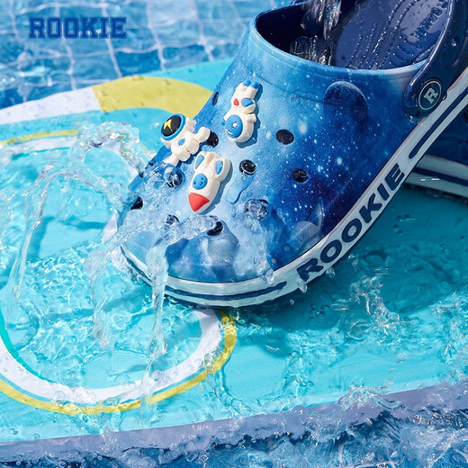 ROOKIE children's shoes for boys and girls, summer new children's beach toe-cap sandals, with 6 cartoon buckles, feather white/midnight blue 29 30, suitable for feet 18-18.5cm long