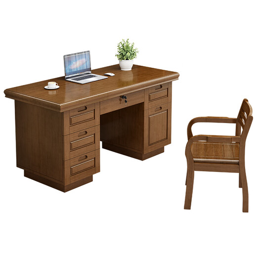 Rulan solid wood desk boss desk and chair combination new Chinese style executive desk home computer desk writing desk 1.4 meters desk walnut color