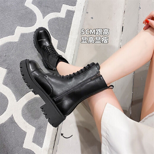 ACESC Martin boots for women 2020 autumn thin British style women's boots thick sole side zipper short boots ins trendy motorcycle boots YAQJE black = 11 holes scratch-resistant version 38