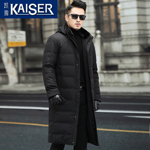 Caeser (Kaiser) Mink Coat Herren 2025 Winter New Down Park Überwindung von Männern, die lange verdickte Windbreaker-Fell integriertes Pelz-Herren-Schwarz-Mantel-Länge 108 xl (175) (geeignet für 120-135 Jin [Jin gleich 0,5 kg]))