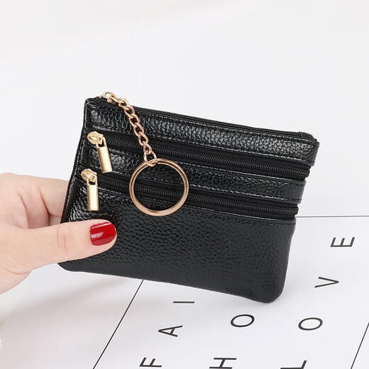 Tuzun Coin Wallet Women's Wallet Mini weiche Leder Handtasche Kleine Brieftasche Key Coin Card Bag Short Reißverschluss Beutel Schwarz