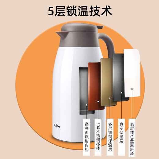 Mojito household large-capacity 304 stainless steel insulation kettle vacuum push-type hot water kettle 2.5L black