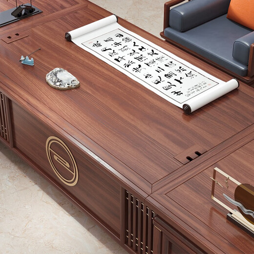 TONGTA new Chinese style solid wood office desk boss desk ebony wood executive desk chairman office furniture combination set 2.0 meter desk ebony wood