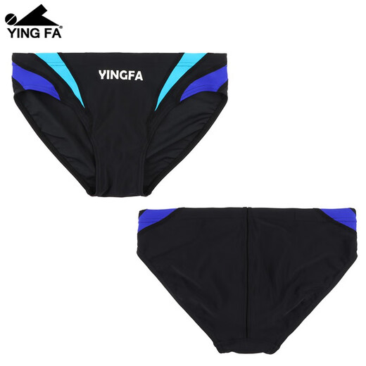英发（YINGFA） 男士三角拼色专业泳裤竞速速干 成人儿童游泳比赛训练游泳裤 黑拼蓝 2XL (腰围86-90厘米/33-35码)
