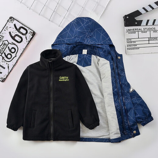 Veste pour enfants G.DuckKids Veste de garçon détachable trois-en-un en automne et hiver plus en velours épaissis 6 Boy's Mountaineering Suit Navy 6621 Modèle Trois-en-un 140 tailles 9 ~ 10 ans [130-140 cm] cm