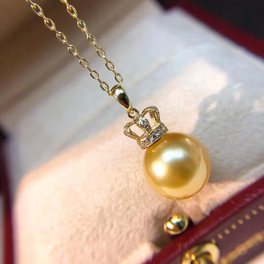 Huobei G1811-12mm Seawater South Sea Gold Bead Necklace Rich Gold Espresso Crown Pendant Necklace Light Luxury 11-12mm