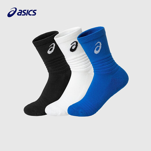 ASICS children's new dry and breathable sports-cut socks for boys and girls for all seasons, three pairs of 0190 black/white/blue, 3 pairs, one size L