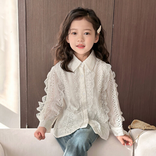 Tutu Little Elephant Girls White Shirt 2025 Autumn and Winter French Gentle Lace Shirt Sweet and Versatile Children's Top New Children's Clothing Beige 160
