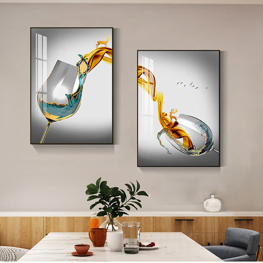 BEYZK餐厅电表箱装饰画现代简约配电箱遮挡电闸盒创意酒杯挂画 举杯相庆15838/15839 40*60容纳30X50黑框左边幅左推