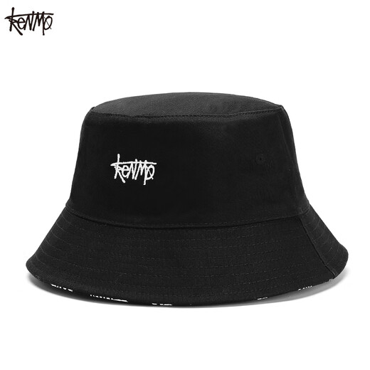 Kenmo (KENMO) double-sided fisherman hat men ins trendy brand hip-hop women versatile sun protection summer sun hat black large size