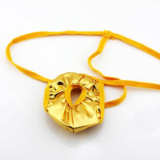 Men's sexy underwear, thong, transparent opening T-pants with holes, open crotch, no need to take off, passionate couple's intercourse, teasing sex toys, SM perverted role-playing underwear, gold, one size fits all (64-88CM)