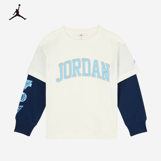 NIKE JORDAN Nike AJ children's clothing boys' fake two-piece pure cotton long-sleeved T-shirt autumn new children's bottoming shirt marshmallow pure cotton 160/76 recommended height 152-158cm