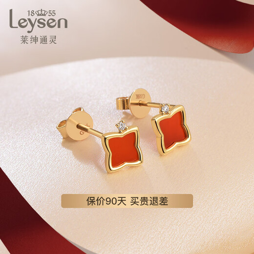 Laishen psychic 18K gold diamond earrings red agate diamond earrings earrings HER her New Year gift for girlfriend 18K gold red agate earrings