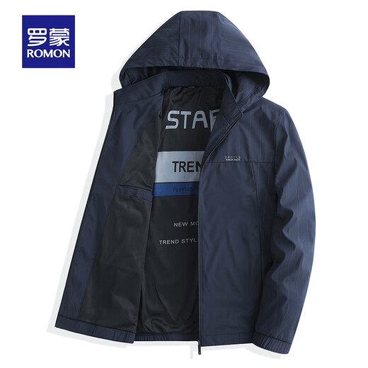 Romon Romon Brand Veste décontractée haut de gamme pour hommes au printemps et à l'automne Veste à tendance polyvalente avec cagoule amovible et non en fer.