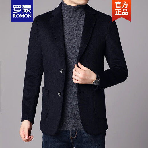 罗蒙ROMON男装羊毛小西装男士毛呢外套两粒扣商务休闲西服春秋冬季修身加厚上衣 黑色 170/M