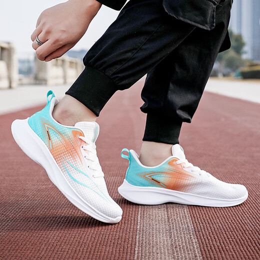 Warrior men's shoes spring running shoes breathable lightweight soft sole sneakers versatile casual shoes 3291 white and blue orange 43