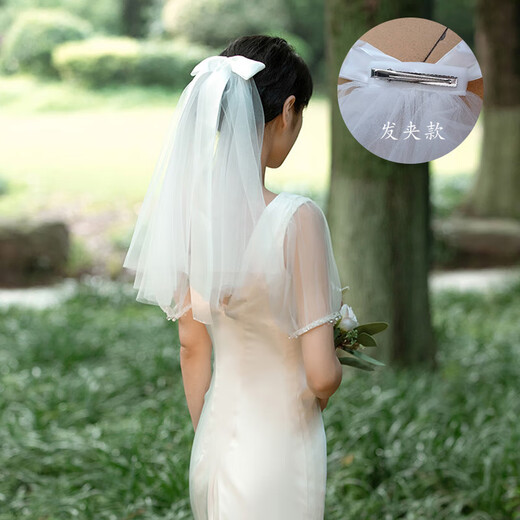 Crystal Bridal Veil Proposal and Certificate Marriage Registration Wedding Dress Headdress Bow Double-layer Mesh Wedding Photo Props