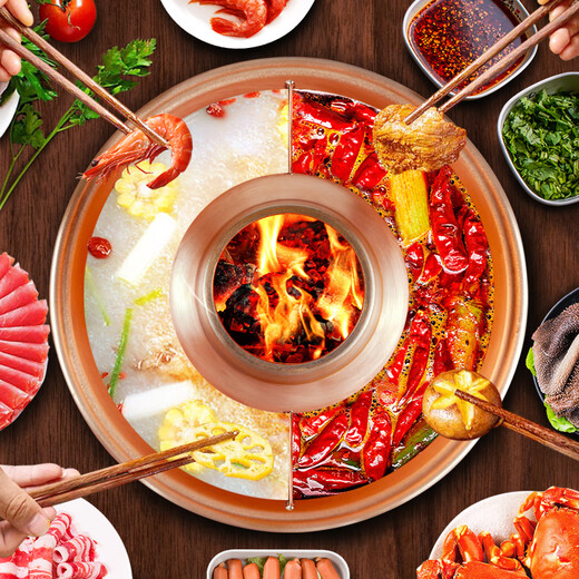 Guo Yiyuan pure copper thickened retro charcoal one piece copper hot pot handmade red copper old Beijing mutton-shabu copper hot pot pot charcoal copper hot pot single flavor 8-10 people 36cm