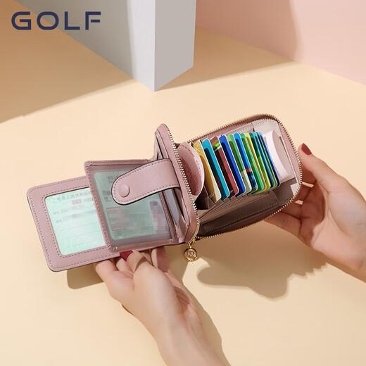 GOLF时尚卡包复古老花优雅女多卡位卡片包身份证驾驶证位相片位零钱包 烟粉色
