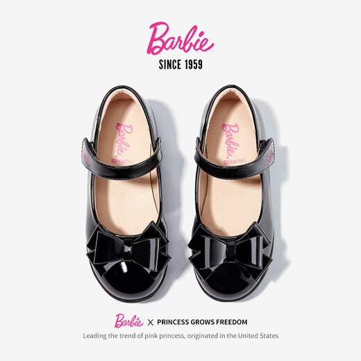 芭比童鞋女童春秋儿童皮鞋女亮皮学院儿童演出黑皮鞋DA5850黑色29码