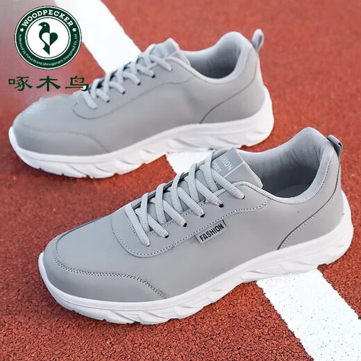 
Woodpecker Sneakers Men's 2024 Autumn and Winter New Casual Lightweight Trendy and Versatile Leather Waterproof Student Running Shoes 14088 Gray 38