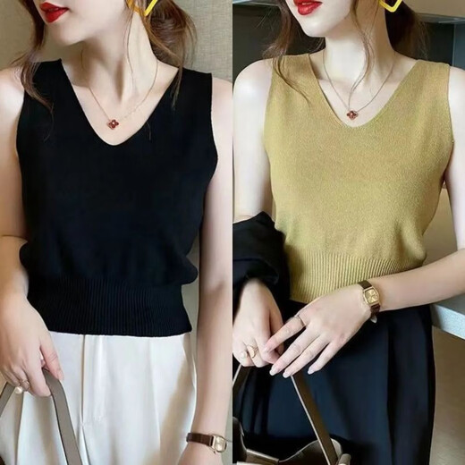 Yuyixiang V-Ausschnitt Ice Seidenschlinge Weste für Frauen 2025 Sommer im Freien schlank und vielseitig atmungsaktive Taille-Strick-Basishemd Khaki + Apricot L Empfohlen 116-130jin [Jin entspricht 0,5 kg]