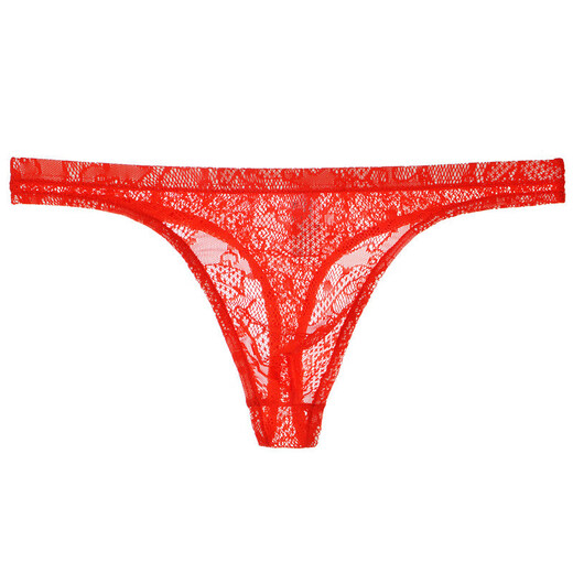 Long Night Men's Lace Transparent T-Pants Thin Sexy Grateful Protruding Underwear Sexy Temptation T-Pants Mesh Breathable Young Men Red XL