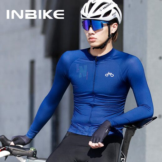 
INBIKE long-sleeved riding suit men's spring and summer quick-drying tops professional tight road bike mountain bike geometric navy M