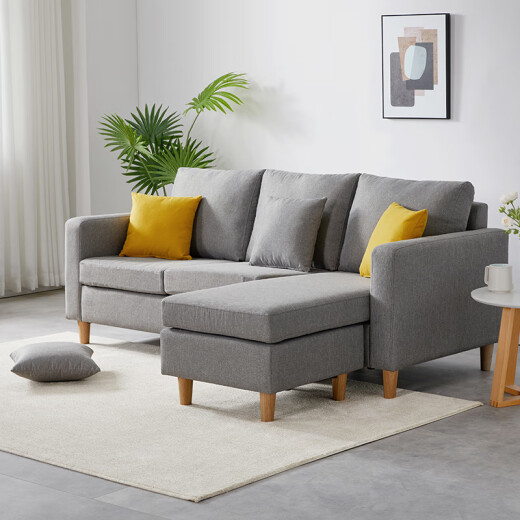 Jiayi solid wood sofa living room small apartment light luxury fabric sofa modern simple household single double three-person combination light gray combination three-piece set