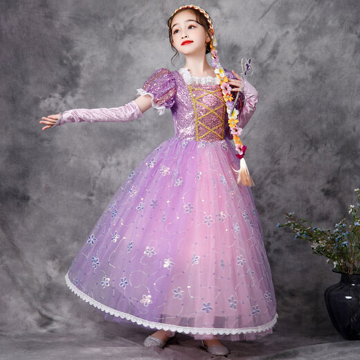 
SHEYIJUN Rapunzels Dress Lepeelsa Aisha Anna Aisha Treasure Spring and Autumn Ye Luoli Dress Long Dress 9227 Purple Spring Dress + Crown + Stick Size 100