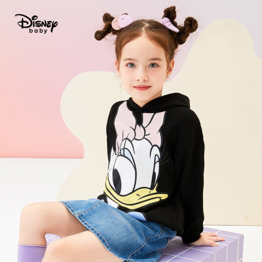 Disney Disney Children's Clothing Girls' Knitted Hooded Non-Fleece Sweatshirt Pullover Thick Cartoon Cute Top 2020 Winter DB031EE02 Carbon Black 130cm