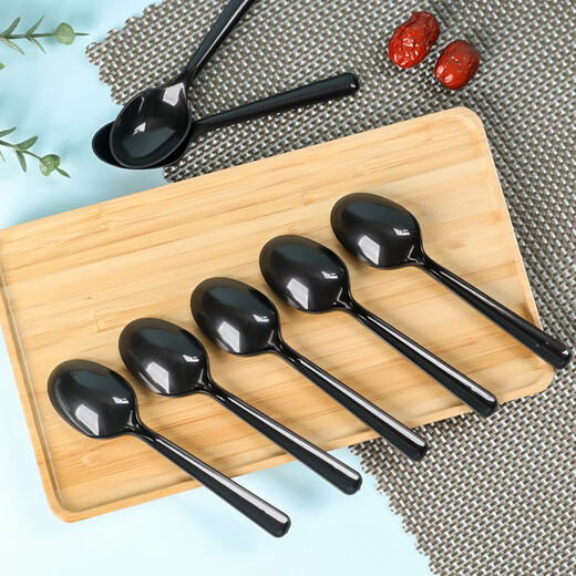 Fangcaodi disposable spoons 80 pieces long handle spoon small spoon fast food dessert coffee black spoon individually packaged