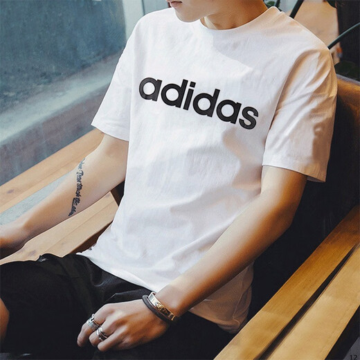 
Adidas short-sleeved men 2025 summer fashion trend casual breathable fitness training round neck half-sleeved sports T-shirt men GP4885/small logo/white XL