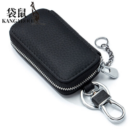 袋鼠（KANGAROO）名牌通用汽车钥匙包真皮时尚男士钥匙包简约迷你女士家用锁匙包 黑色