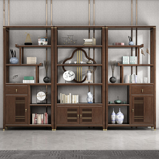 Harmony Shangpin New Chinese Style Solid Wood Boulevard Boulevard Ornement Walnut Modern Simple Study Duobao Pavilion Affiche Bibliothèque de la boutique de 880 mm Boulevard Cabinet (Style de porte de l'armoire gauche)
