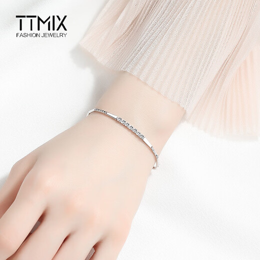 TTMIX platinum bracelet with diamond pattern PT950 platinum bracelet, versatile simple hand jewelry, birthday gift for girlfriend, custom deposit, custom engraving