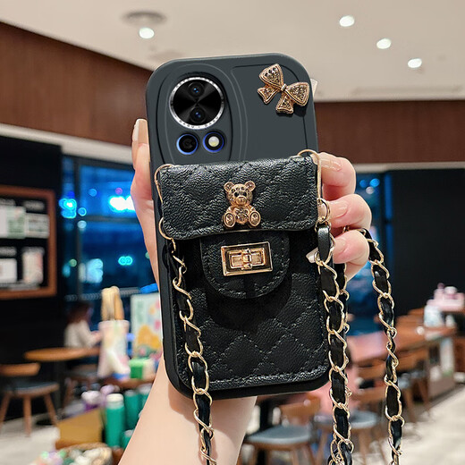 Luo Luou Huawei nova13 mobile phone case crossbody lanyard shell nova13Pro chain strap MIS-AL00 silicone shell protective case oblique cross-card bag anti-fall full-pack soft shell women's model [White-diamond bear card bag model] + crossbody lanyard + screen protector Huawei nova13