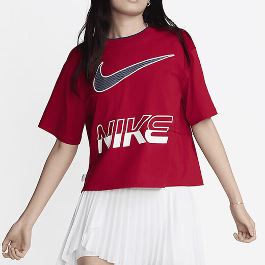 耐克（NIKE）短袖女装2025夏季新款运动服针织透气圆领休闲T恤上衣HF6291-133 HF6291-687红色 S
