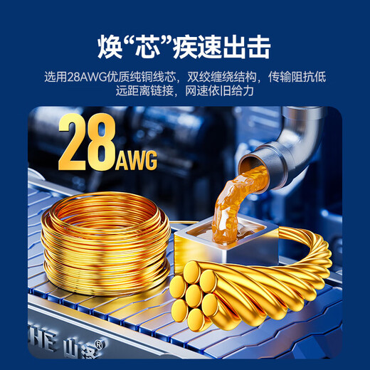 山泽 七类网线 工程级CAT7类八芯双绞纯铜镀金双屏蔽高速万兆网络跳线 电脑家用宽带成品监控连接线 1米-黑色 CAT-701H