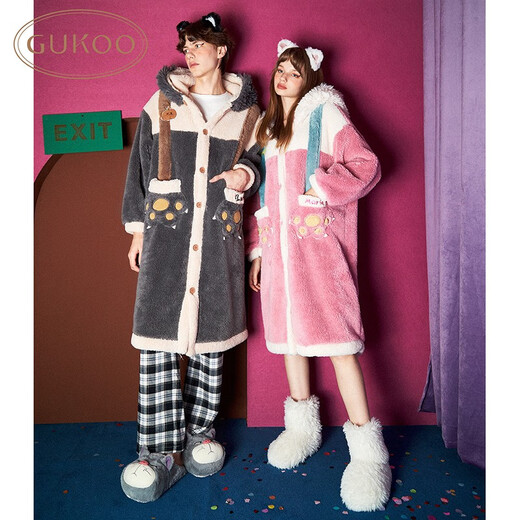 Nutshell Mary Cat Couple Pajamas Women's Autumn and Winter New Cartoon Pajamas Autumn and Winter Hooded Coral Velvet Men's Home Clothes D Rutherford Men's Pajamas XL