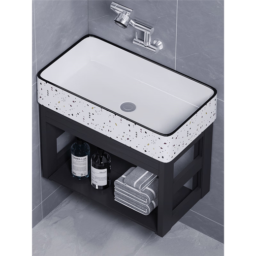 Hongpai Salle de bain Petit appartement sans trou de trou de trou de lavage suspendu balcon ménage grand lavabo en céramique Space en aluminium Basin suspendu bassin à lavage