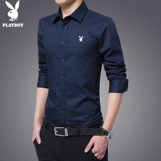 Playboy (PLAYBOY) shirt men's long-sleeved 2023 autumn trendy shirt men's jacket business casual tops gentleman men's clothing