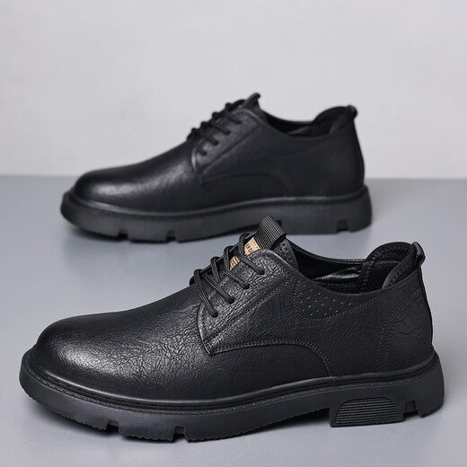 Gonai's new business casual leather shoes, genuine leather men's spring and autumn breathable business shoes, soft bottom chef retro men's shoes, black genuine cowhide + online, versatile, four seasons, size 40 (250mm)