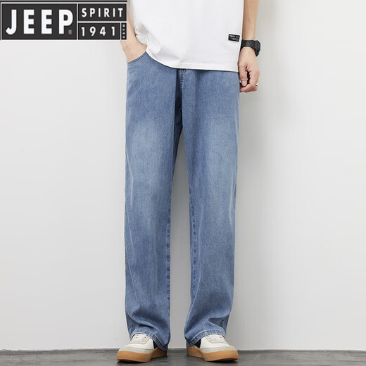JEEP SPIRIT天丝莱赛尔牛仔裤男夏季薄款宽松直筒柔软垂顺休闲阔腿长裤子男士 1278蓝色 30 【120-129斤】
