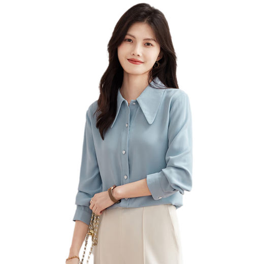 She enjoys long-sleeved shirt women's retro design simple shirt commuting versatile chiffon shirt top cardigan T143C2003