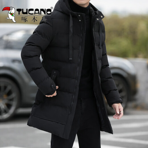 
Woodpecker winter medium-length 2024 new windproof down cotton hooded jacket for men young warm and fashionable slim cotton jacket for men 686 black M (approximately 75-105Jin [Jin equals 0.5 kg])