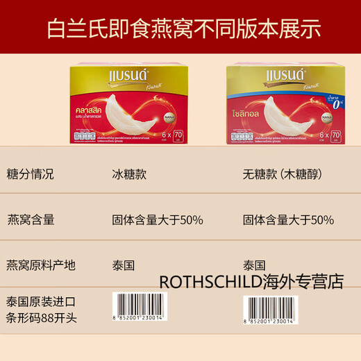 白兰氏泰国进口白兰氏燕窝正品送礼长辈父母孕妇期专用无糖即食母亲节 【经典】冰糖燕窝 42ml*30瓶月装[仅699]