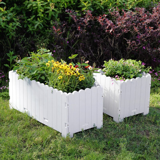 Flower box outdoor courtyard balcony vegetable planting plastic anti-corrosion flower trough extra large rectangular fence custom planting box white length, width and height 100*40*40cm